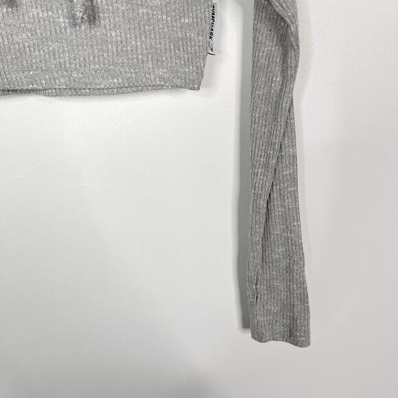 Gymshark Womens Small S Heather Gray Ribbed Cropped Hoodie Pullover Lounge Grey - Picture 4 of 9